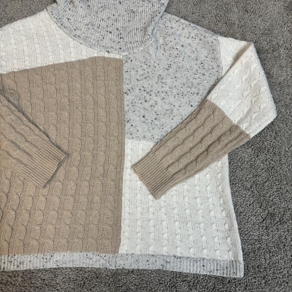 Hem & Thread Women's Sm Pullover Sweater Cowl Wool blend Color Block Cable Knit - Picture 3 of 10